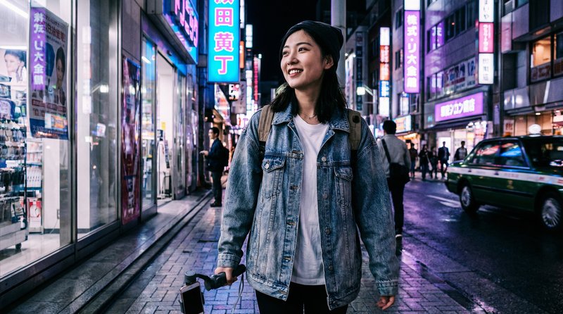 高清视频城市短视频：霓虹夜色下的街拍vlog